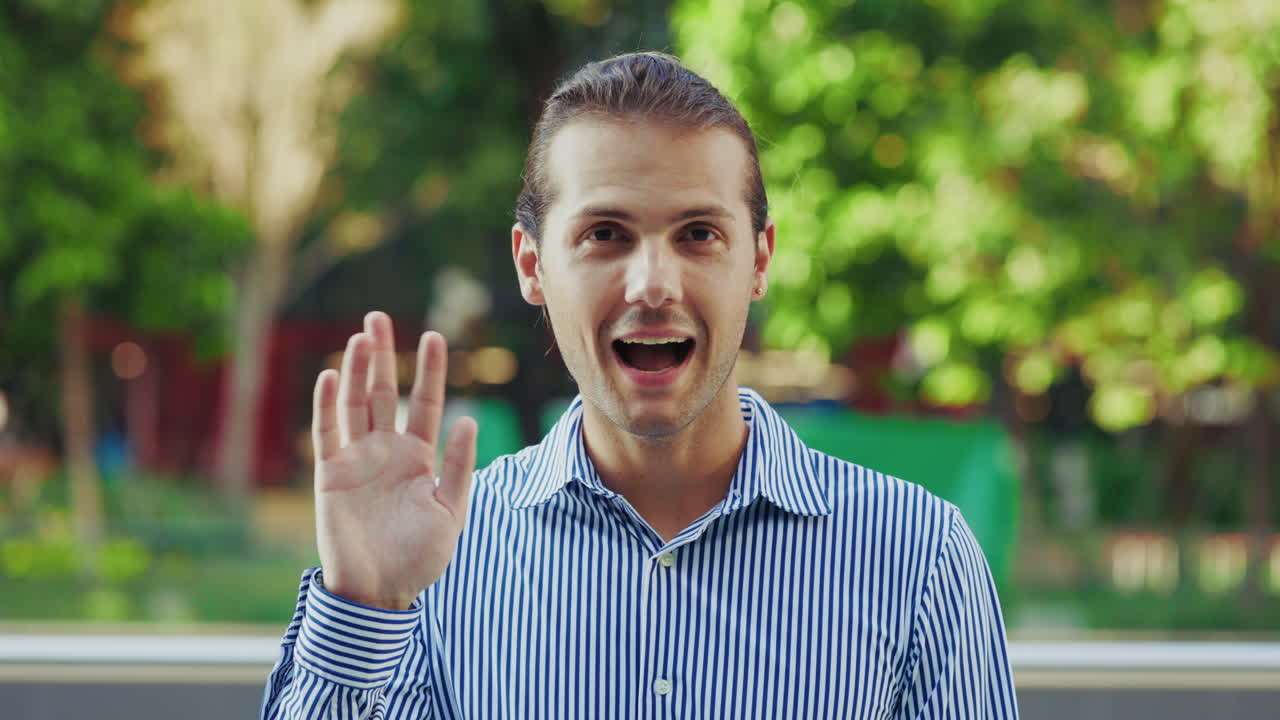 Young Man's Changing Expressions and Gestures in an Outdoor Setting