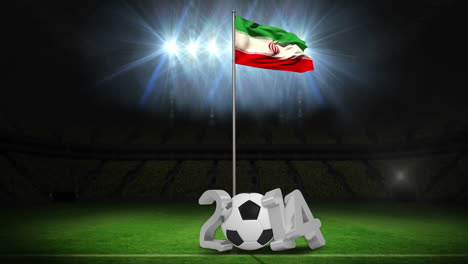 iran national flag waving on flagpole with 2014 message