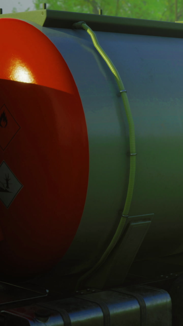 Detail view of a colorful tank in an industrial area during daytime