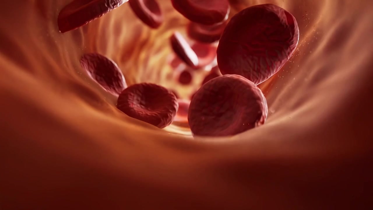 Microscopic View of Red Blood Cells Flowing in a Bloodstream