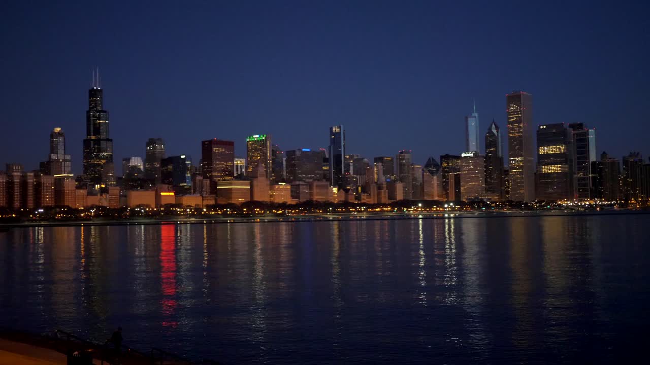 시카고 스카이 라인 밤 도시 4k 미시간 호수