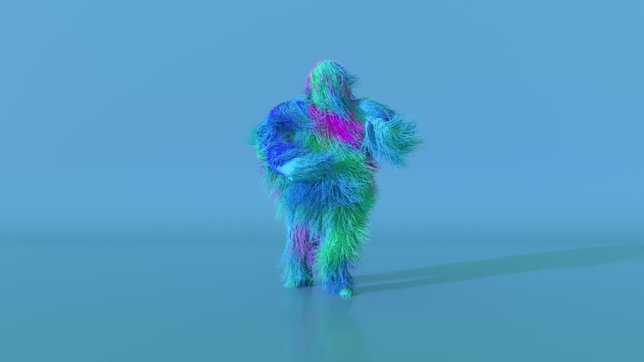 criatura peluda colorida que baila modelo en 3d
