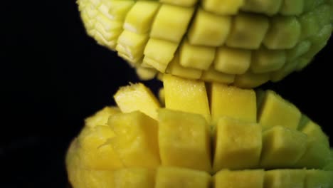 close-up of chopped mango composition on a black background