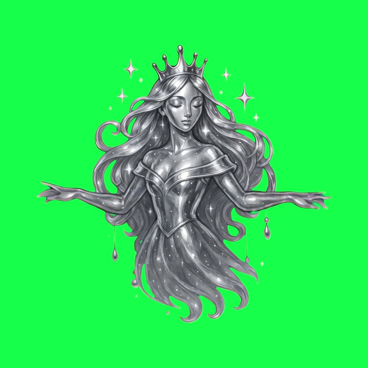 Illustrazione animata di principessa d'argento su schermo verde