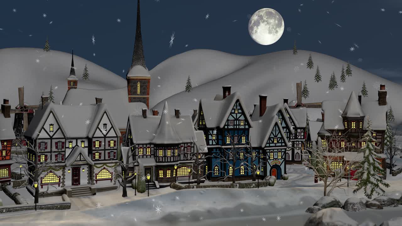 크리스마스의 겨울 밤에 작은 마을이나 마을의 풍경 크리스마스와 새해 개념