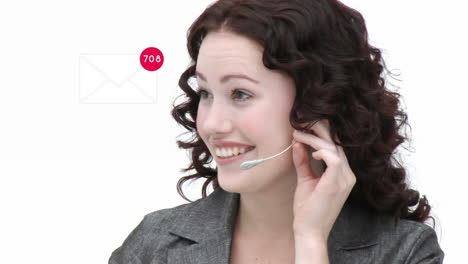 animation of email icon and changing numbers over woman wearing phone headsets