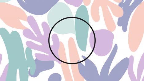 animation of black ring over pastel coloured leaf shapes on white background