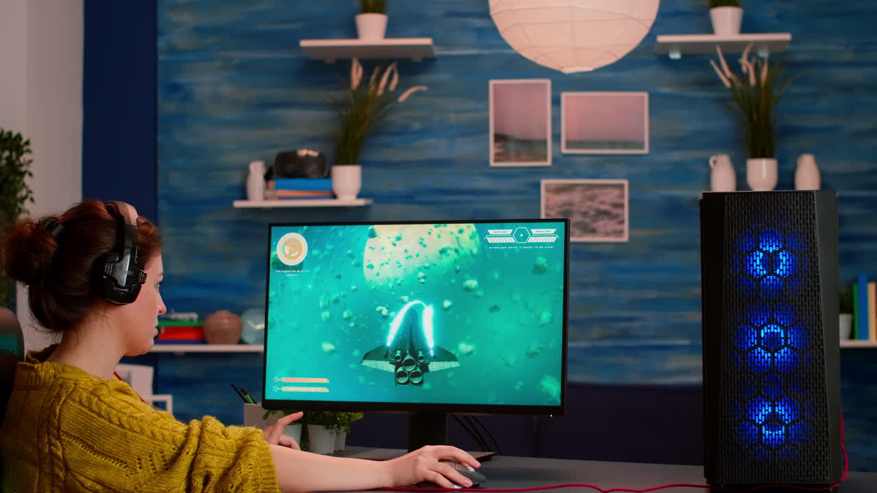 Streamer sport gamer playing game with RGB keyboard