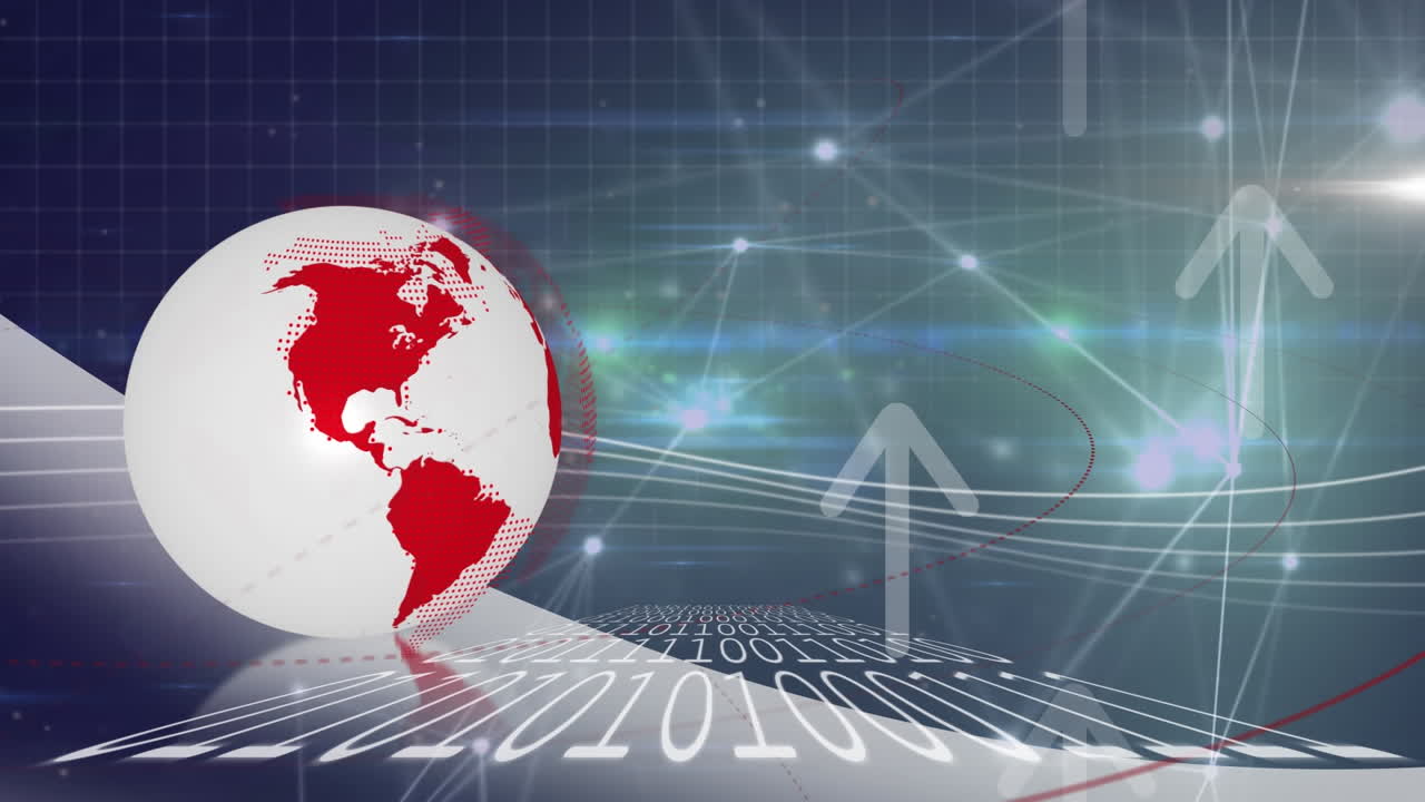 Animation of data processing over globe and arrows