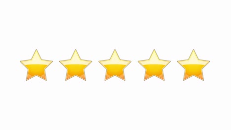 animated five star rating on a white background. 5 stars for rating the quality of your product or service. motion graphic