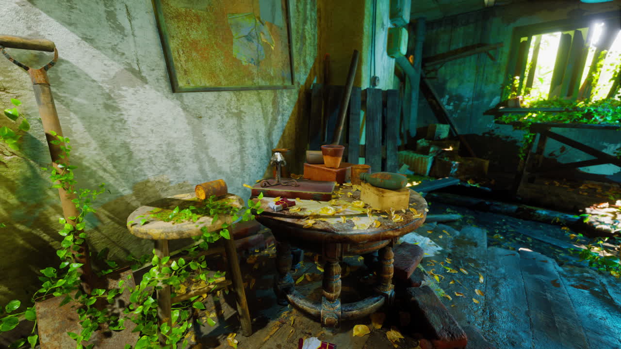 식물 들 이 넘쳐난 버려진 집