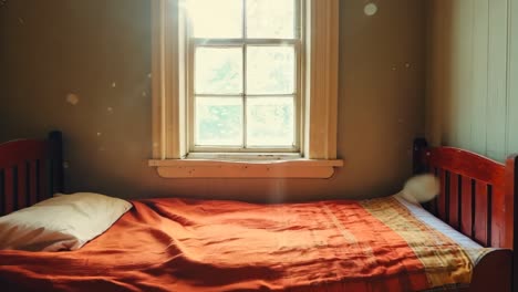 a small bed in a small room with a window