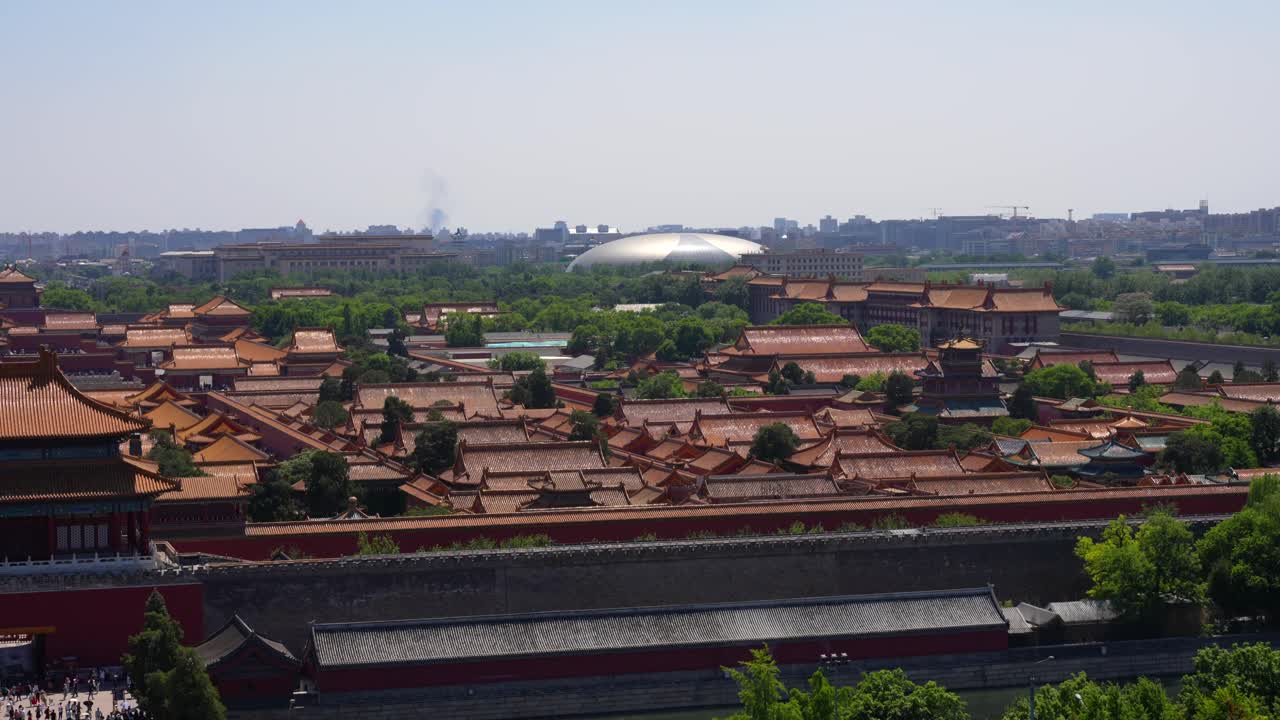 Forbidden City and National Grand Theatre of China, aerial landscape view