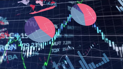 animación del procesamiento de datos financieros sobre una cuadrícula sobre un fondo oscuro