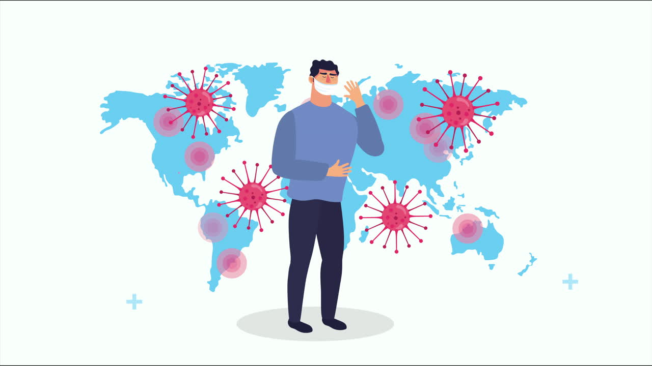 코로나19 입자가 있는 지구와 병든 사람