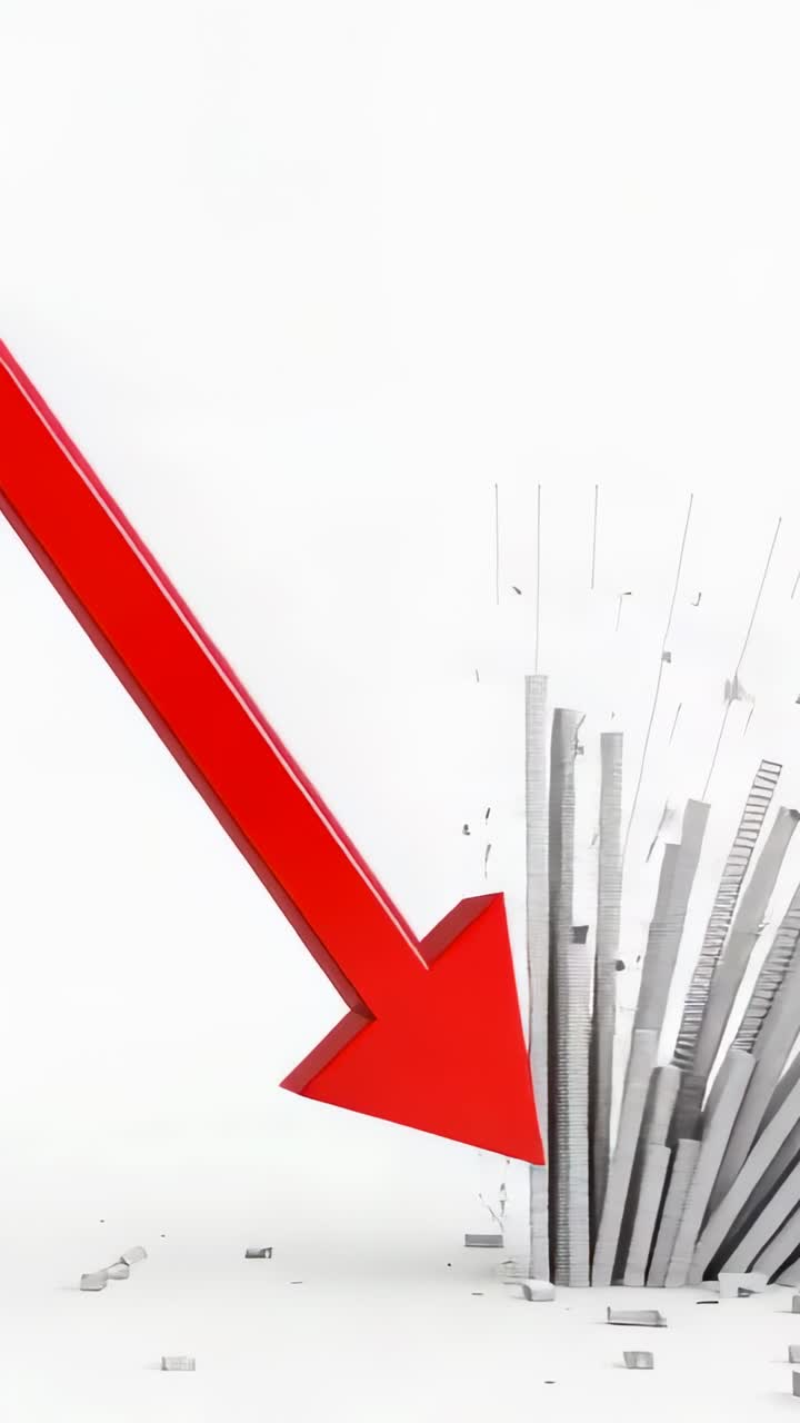 Vertical video: Entering left red zigzag arrow striking gray bars on white floor causing fanning