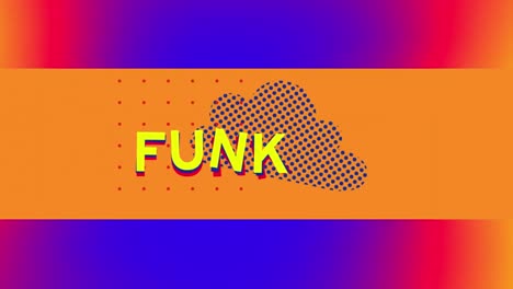 Animation-Von-Funk-Text-über-Formen-Auf-Blauem-Hintergrund