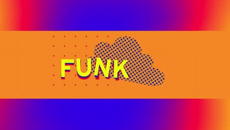animación de texto funk sobre formas en fondo azul