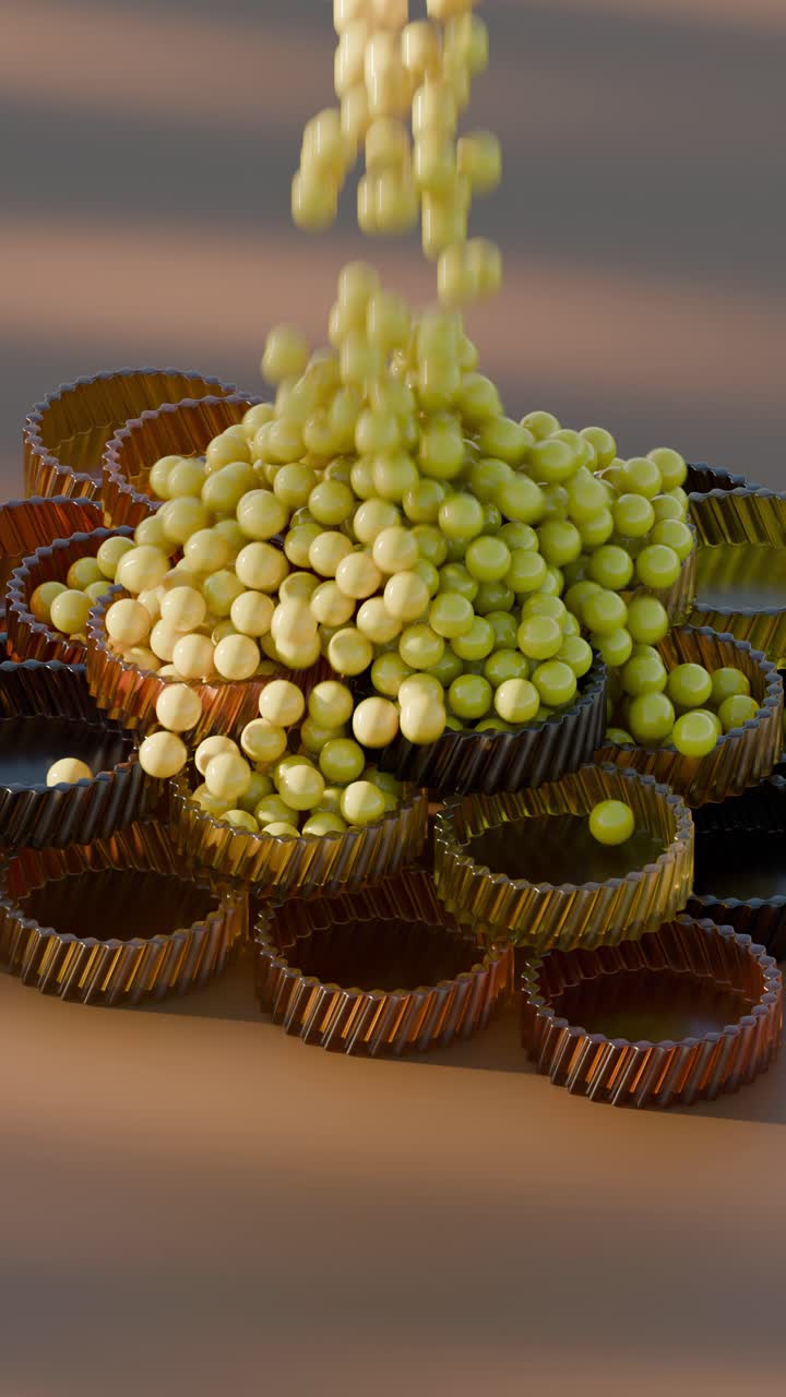 rendering 3d abstracto de círculos apilados con esferas que caen