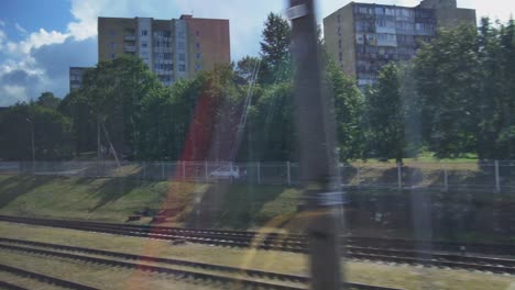 Train-Getting-to-Vilnius-Railway-Station,-Lithuania