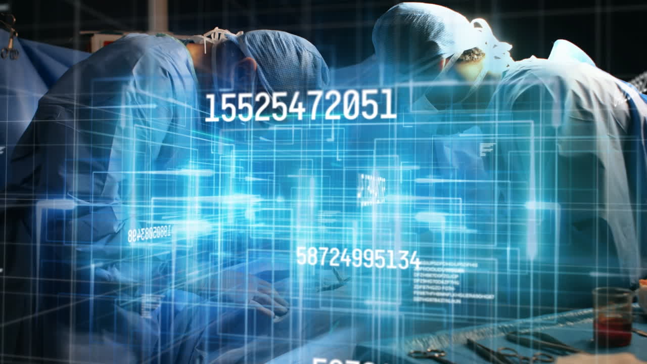 수술실에서 점점 더 많은 수의 외과 의사들의 애니메이션