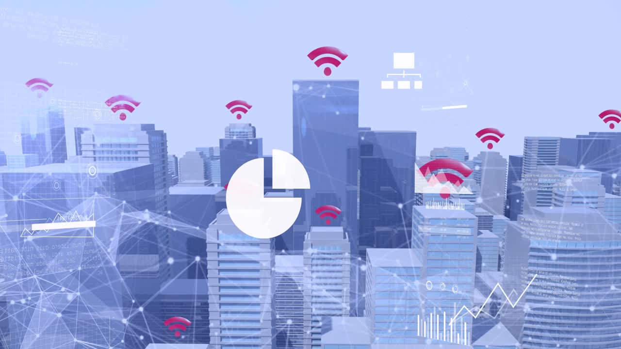 animación del procesamiento de datos sobre el paisaje urbano