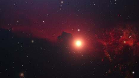 bright light and red nebula clouds floating in the universe