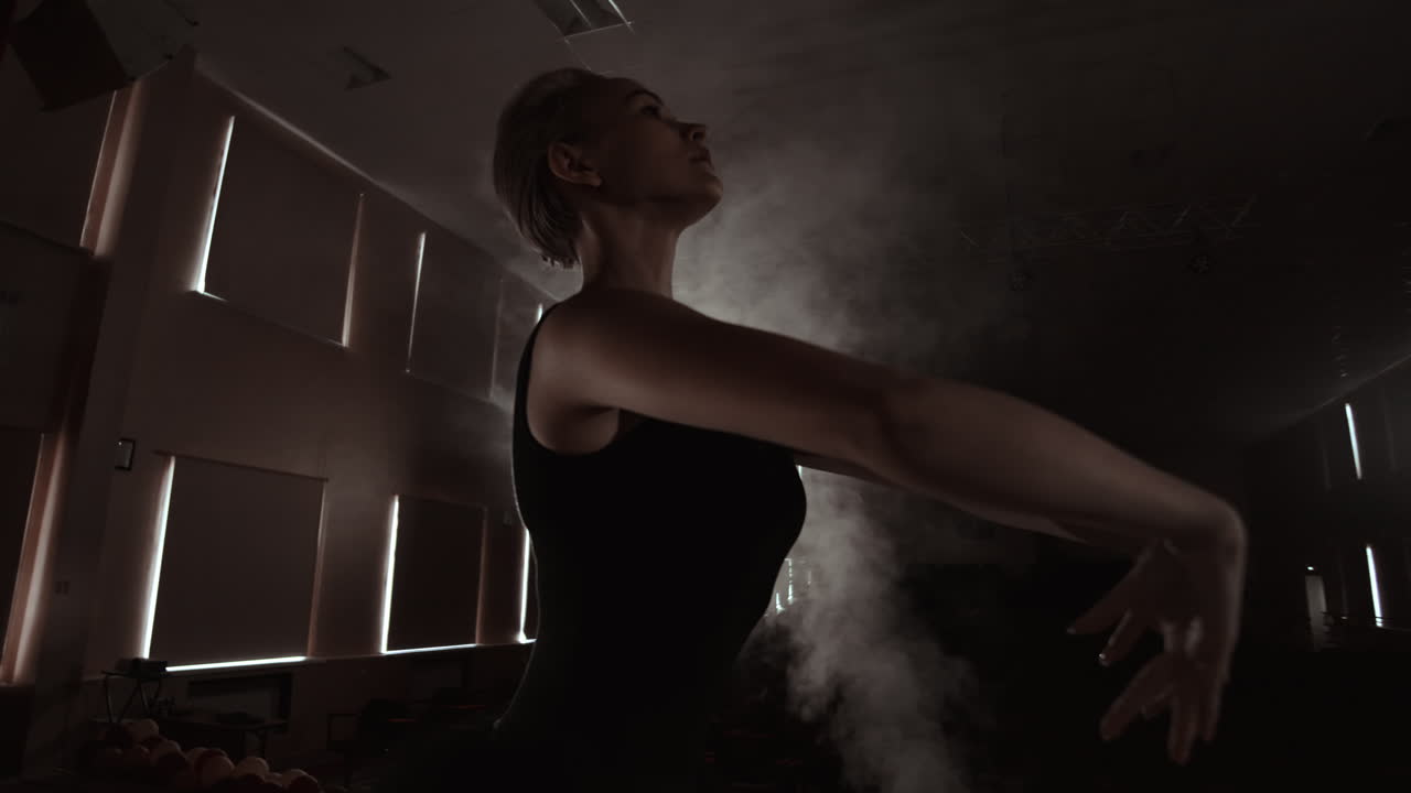 Slow Motion Of An Excellent Graceful Ballerina Dancing Modern Ballet.