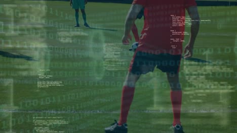 animación del procesamiento de datos sobre diversos jugadores de fútbol masculino jugando