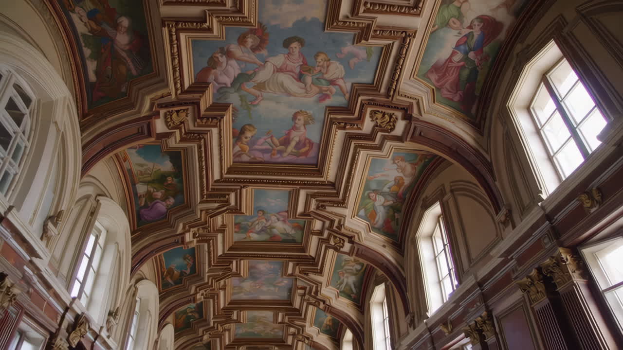 Ornate Ceiling Paintings in a Grand Hall