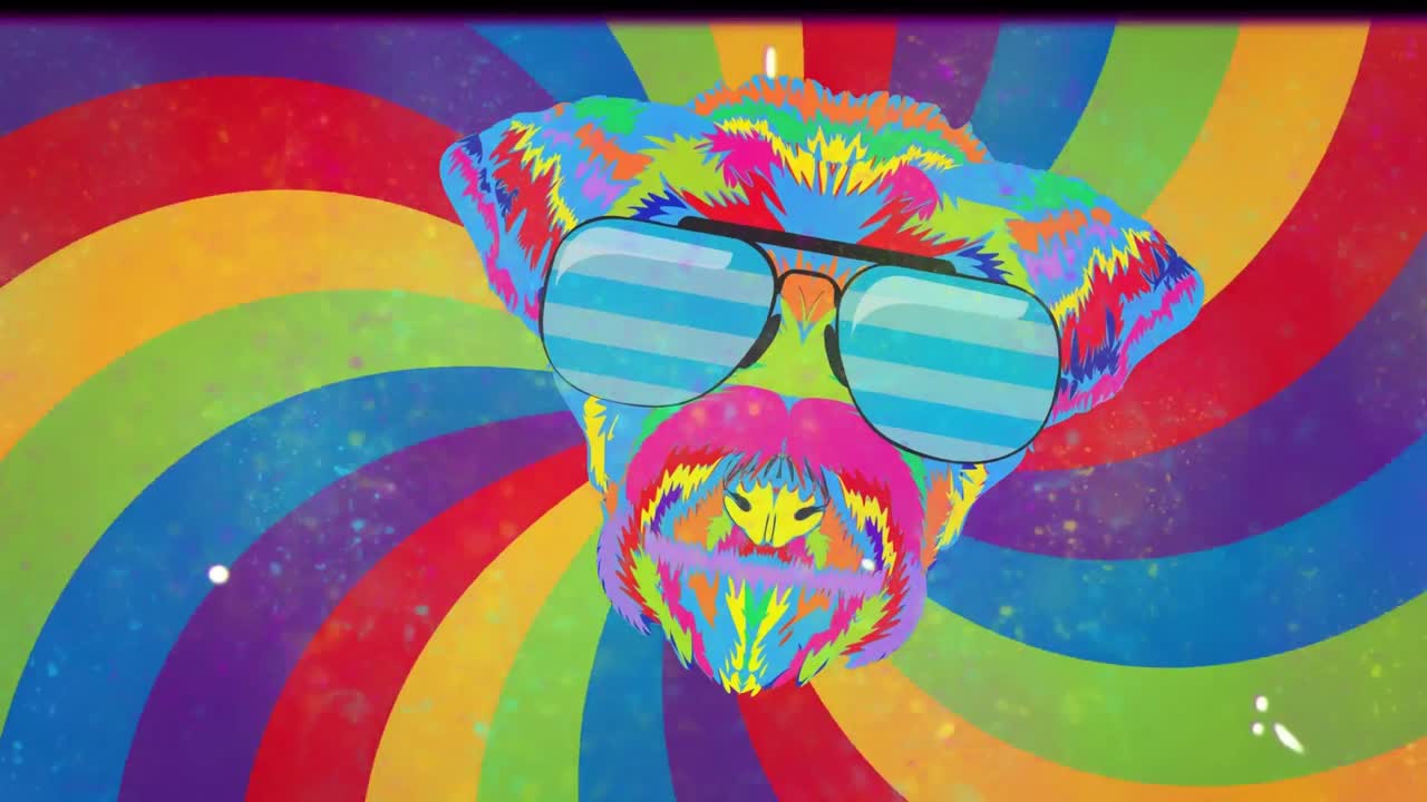 animación de la cara del arco iris y gltich sobre el fondo del arco iris