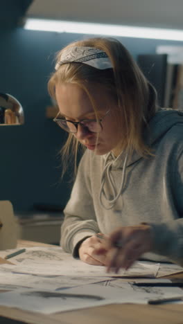 woman sketching at home