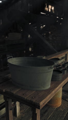 old metal tub and wooden bench