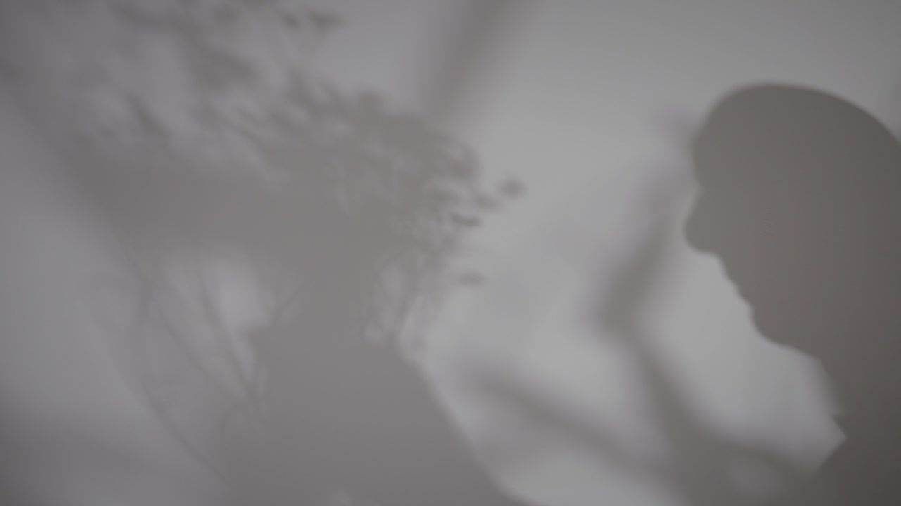 Artistic Shot Of Reflection On Wall Of Man Touching Flowers