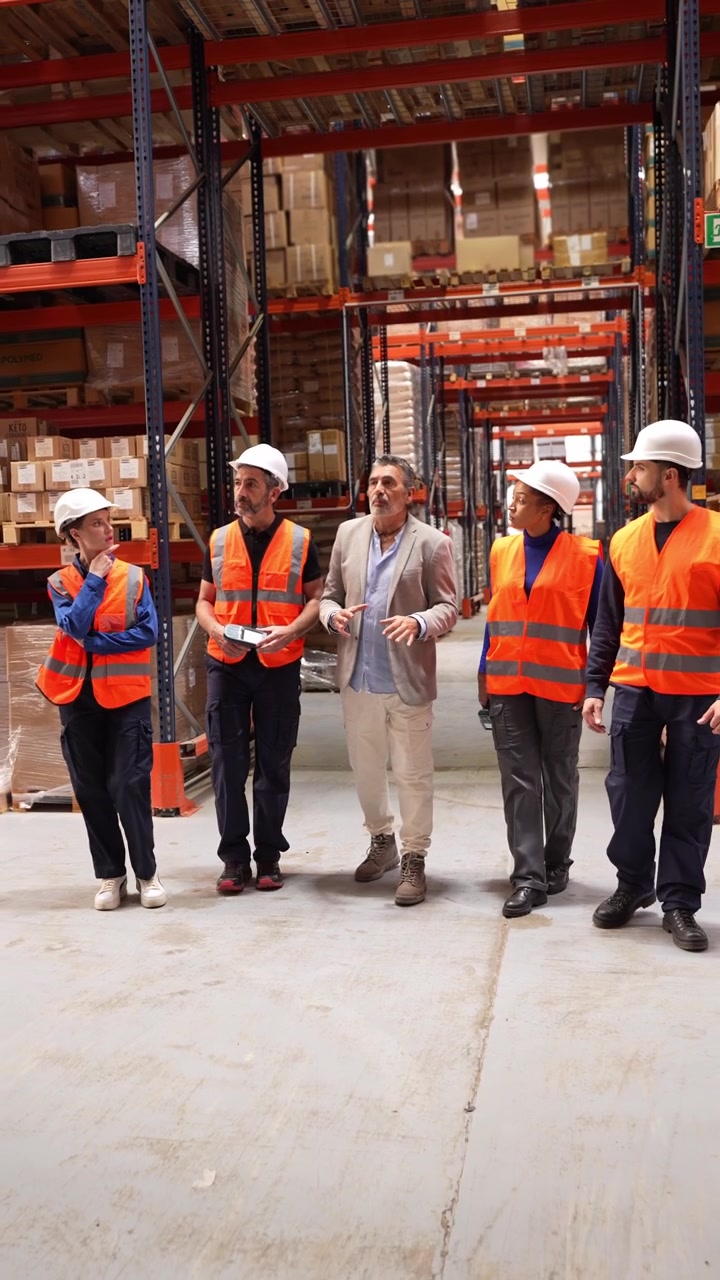 Warehouse Manager Giving Instructions to a Diverse Team of Workers