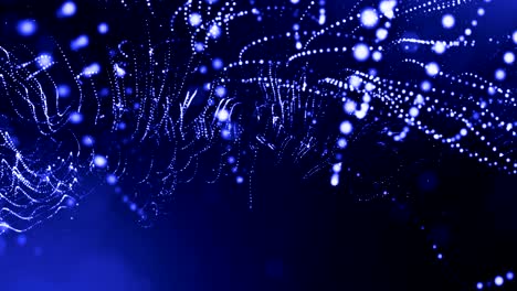 fondo azul 3d con fantásticas partículas luminosas. animación 3d en bucle con profundidad de campo, efectos de luz. fondo digital moderno. líneas curvas 8