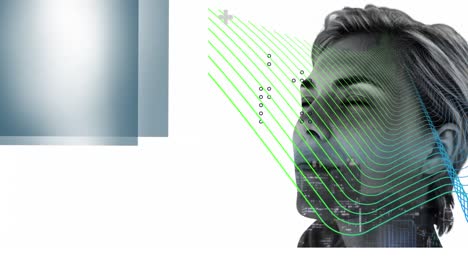 animation of cityscape and lines moving over woman face
