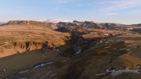 picturesque vast brown mountain landscape, aerial drone forward, foreign planet