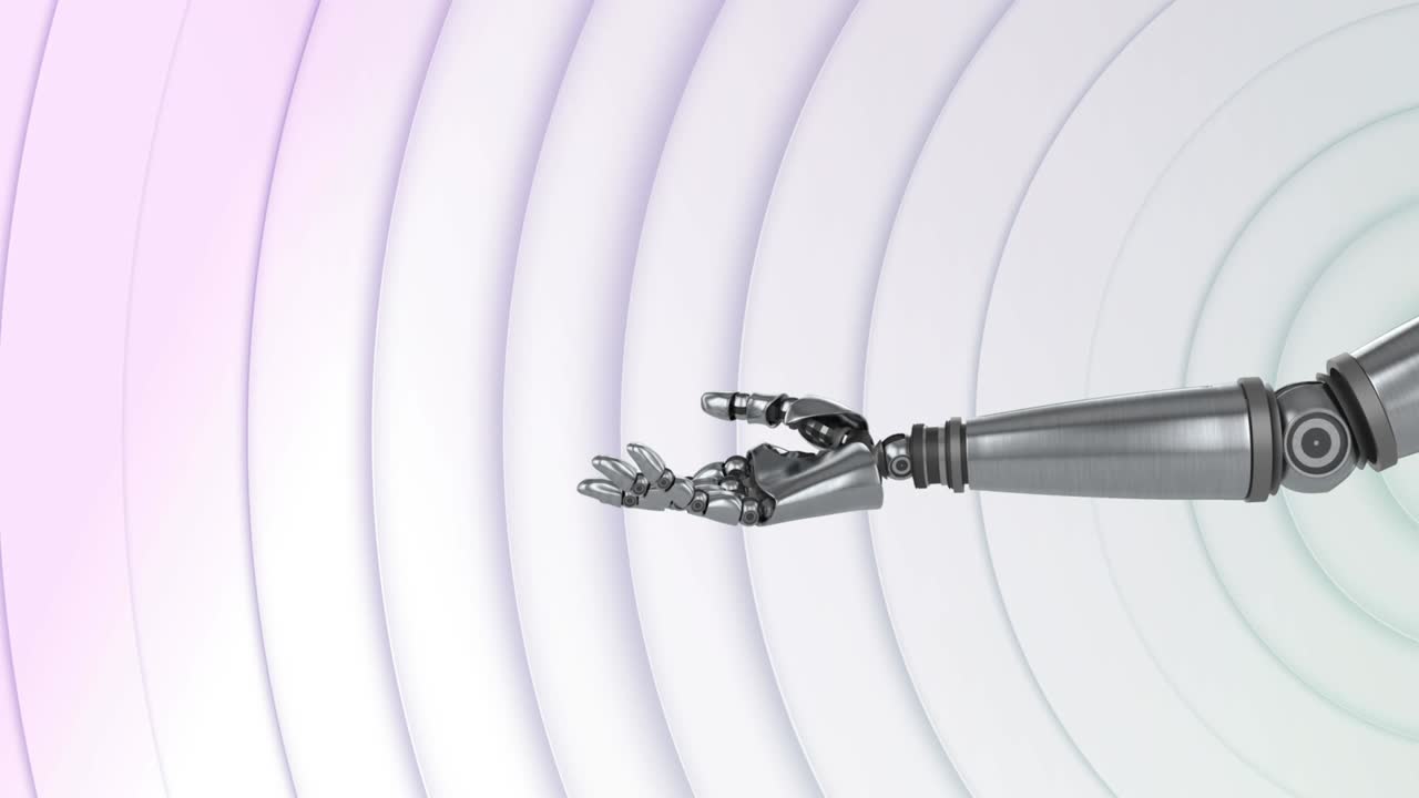 mano robótica moviéndose contra filas de círculos blancos pulsantes en el fondo