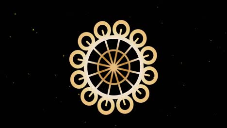 Animación-De-Diseño-Circular-Dorado-Sobre-Estrellas-Blancas-Moviéndose-Sobre-Fondo-Negro