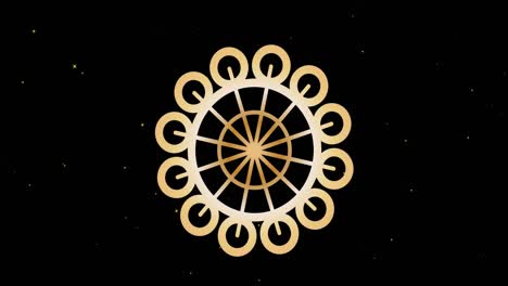 animation of gold circular design over white stars moving on black background