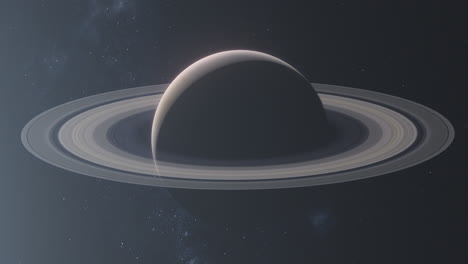 Planet-Saturn-with-Rings-Going-from-Night-to-Day-with-Sun-Flare-Haze-and-Milky-Way-Stars-Background---Space-Animation-4K