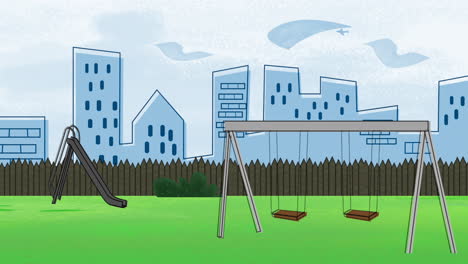 cartoon animation background with buildings and park of city 1