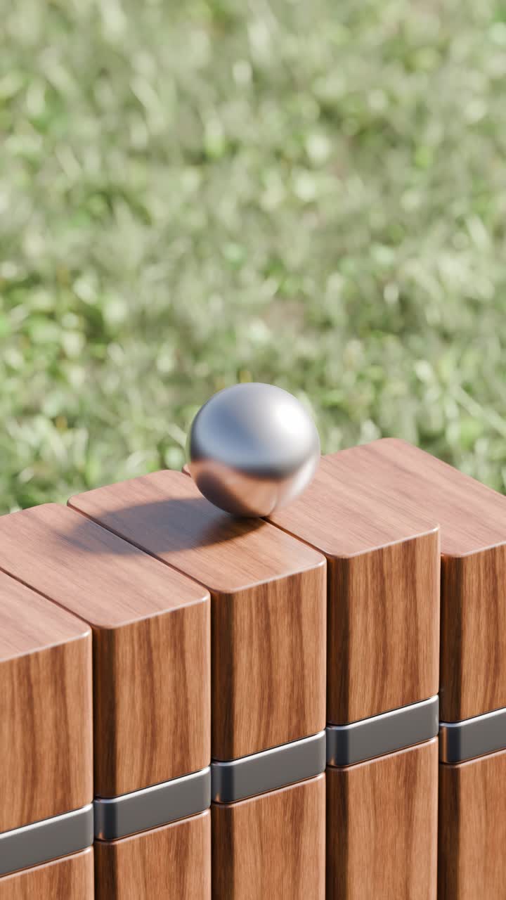 Silver ball on a wooden bench