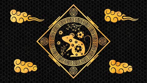 gold chinese new year background with gold and black, rat, 3d rendering loop 4k. magical happy new year animation