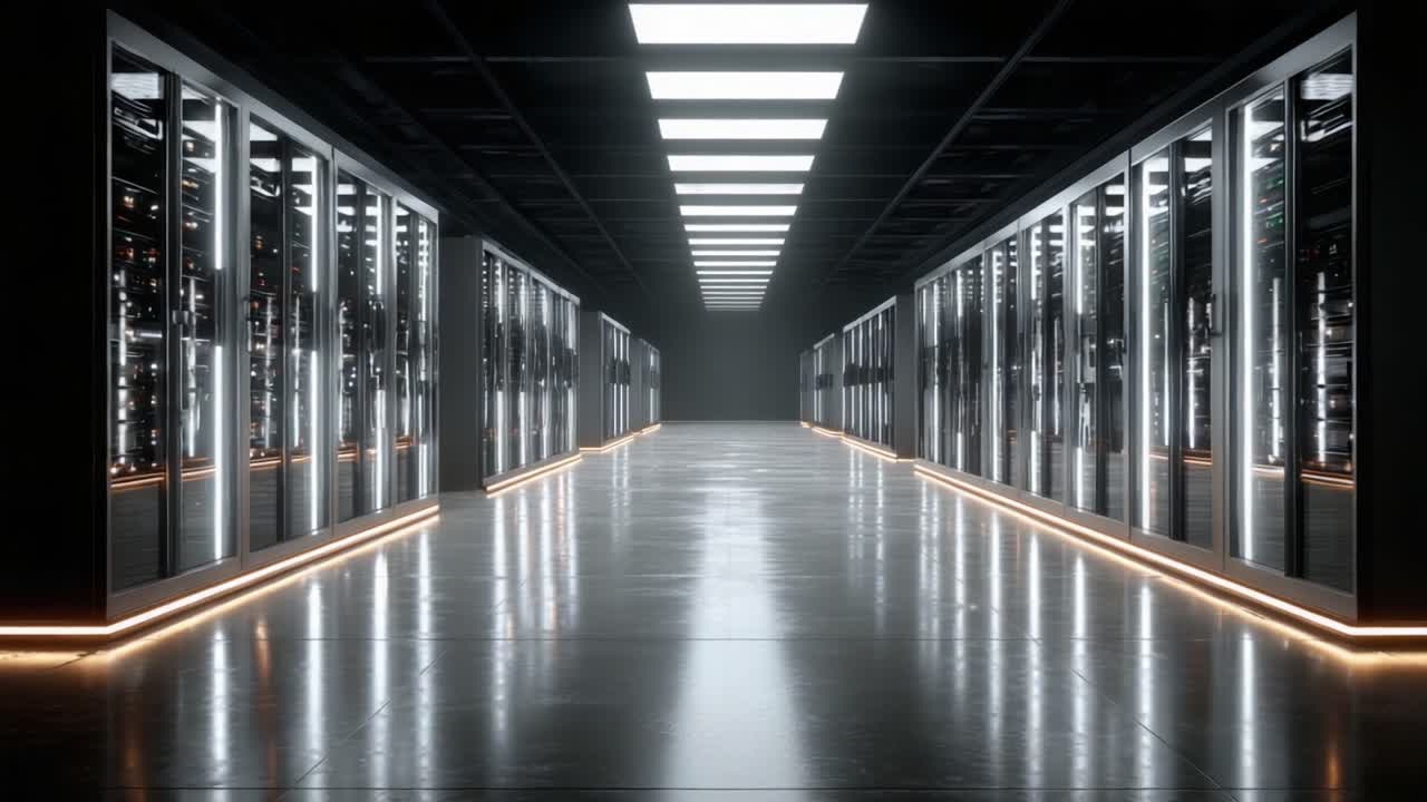 Udforskning af dybderne i et moderne datacenter: En rejse gennem avancerede serverracks og topmoderne teknologi i en innovativ digital infrastruktur.