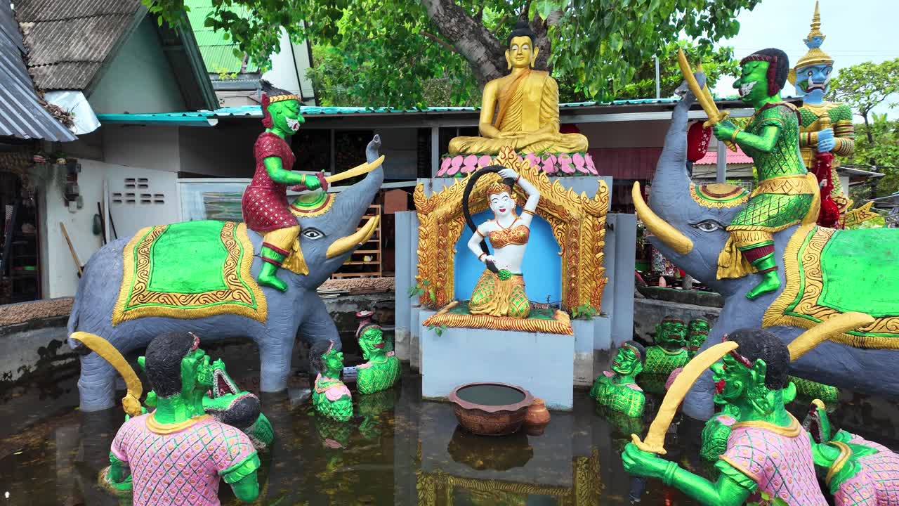 Buddhist religion temple design decoration Koh Samui Bophut Wat Phra Yai Thailand