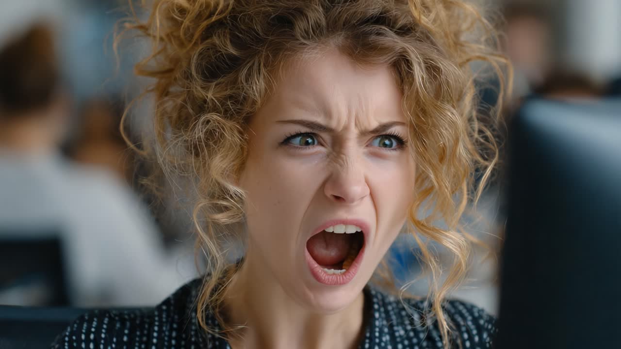 Intense Emotion Captured: A Frustrated Individual Reacts with Anger in a Modern Workspace, Demonstrating the Struggles of Daily Life and Work-related Stress