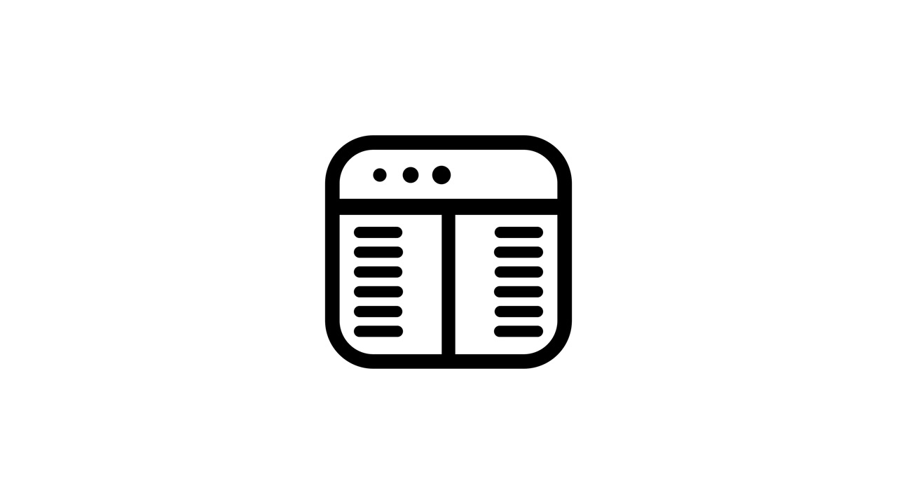 Icono de carga minimalista de una ventana de navegador web que muestra una animación de barra lateral, aislado sobre fondo blanco.