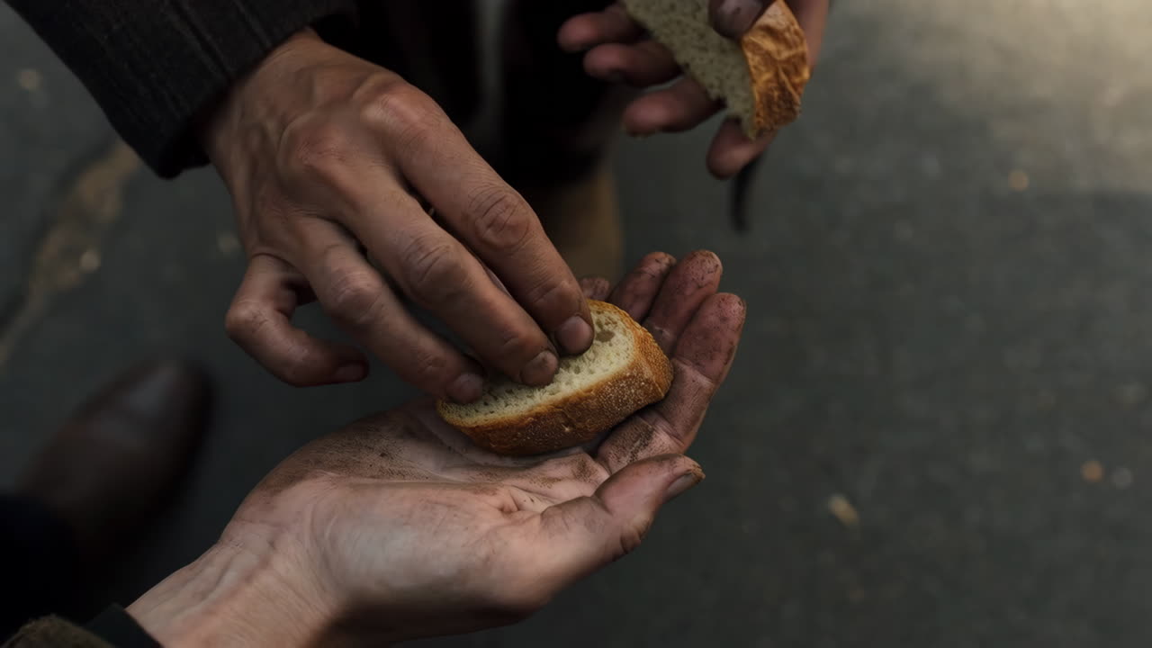 A gesture of kindness: Sharing bread with a person in need